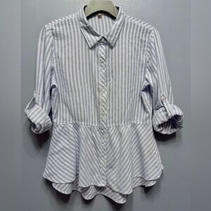 #1) 100% Cotton Love Notes Blue and White Striped Button Down Shirt